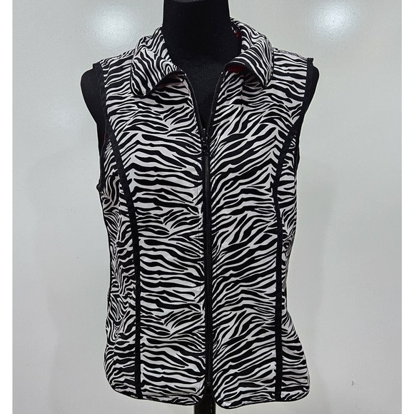 Reversible Womens Vest Zebra Print Full Zip Pockets Red Black In Reverse Medium - Picture 1 of 12